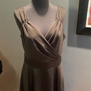 Grace Karin black sleeveless fit and flare midi. Gathered shoulders. Wrap bodice